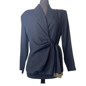 Herve Leger Powersuit Blazer Jacket Embroidered gold silver cinched waist
